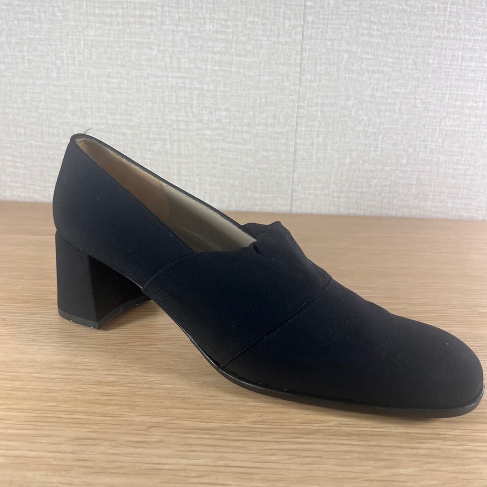 Salvatore Ferragamo Fabric Women 9.5 4A Black Pumps Block Heel Made in Italy
